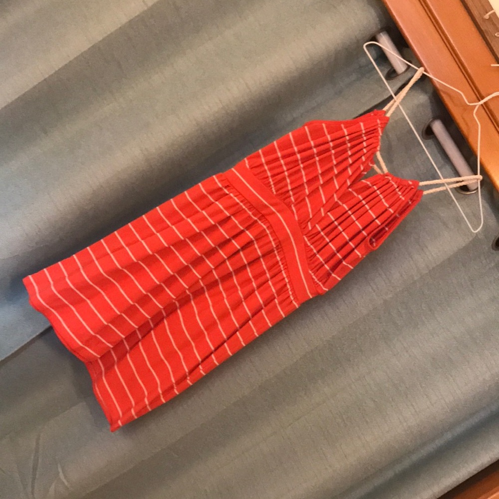 Orange dress with white stripes